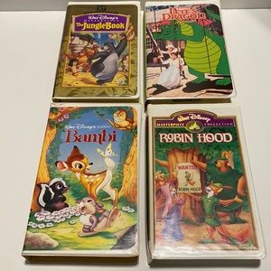 Bundle of 4 Disney VHS Tapes - Bambi, Robin Hood, Pete’s Dragon, The Jungle Book